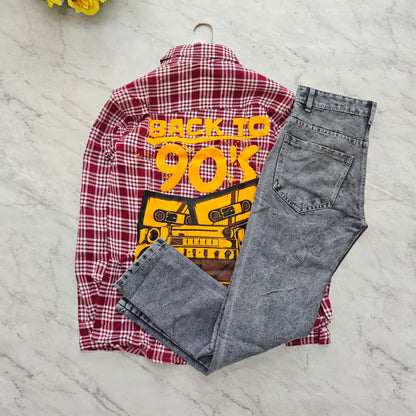 2 in 1 combo MFW back printed shirts + plain mom fit jeans combo buy @550 rs only