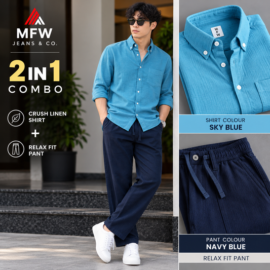 2 in 1 combo old money type crush lenin shirts + relax fit pant buy @600 rs only