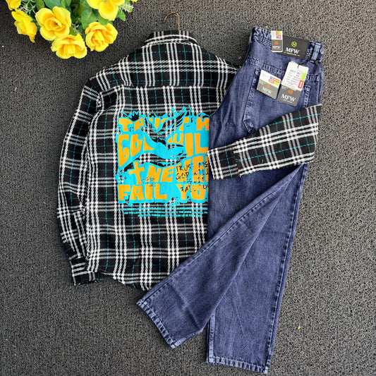 2 in 1 combo double pocket baggy shirts + plain mom fit jeans buy @600 rs only