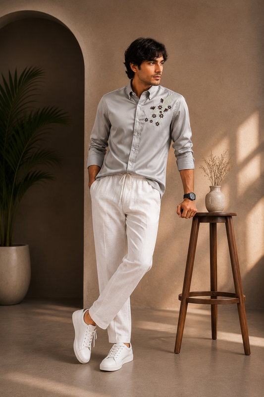 2 in 1 combo MFW embroidery party wear shirts + lenin relax fit pant combo buy @600 rs only