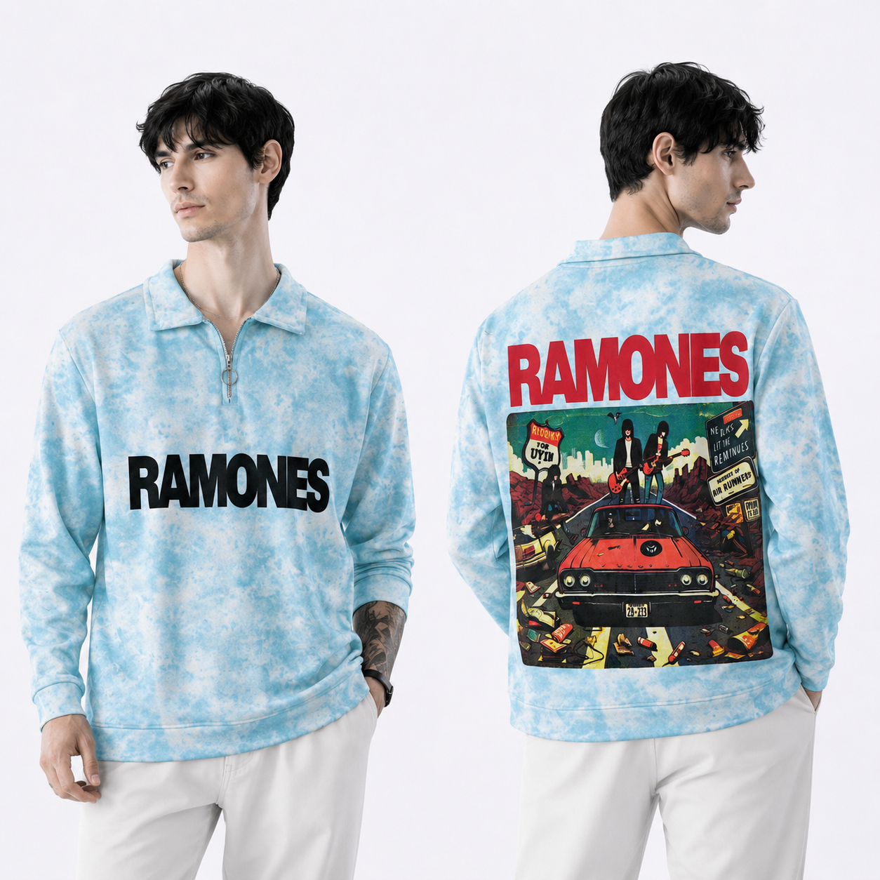 Men's korean Collar tie and die printed premium old money Zipper Full sleeve tshirts@249 (Fabric Reference – Please Read Description)