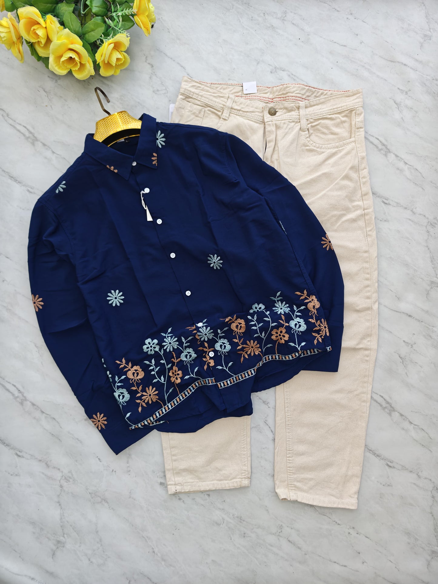 2 in 1 combo Bottom Embroidery shirts + plain mom fit jeans pant buy @600