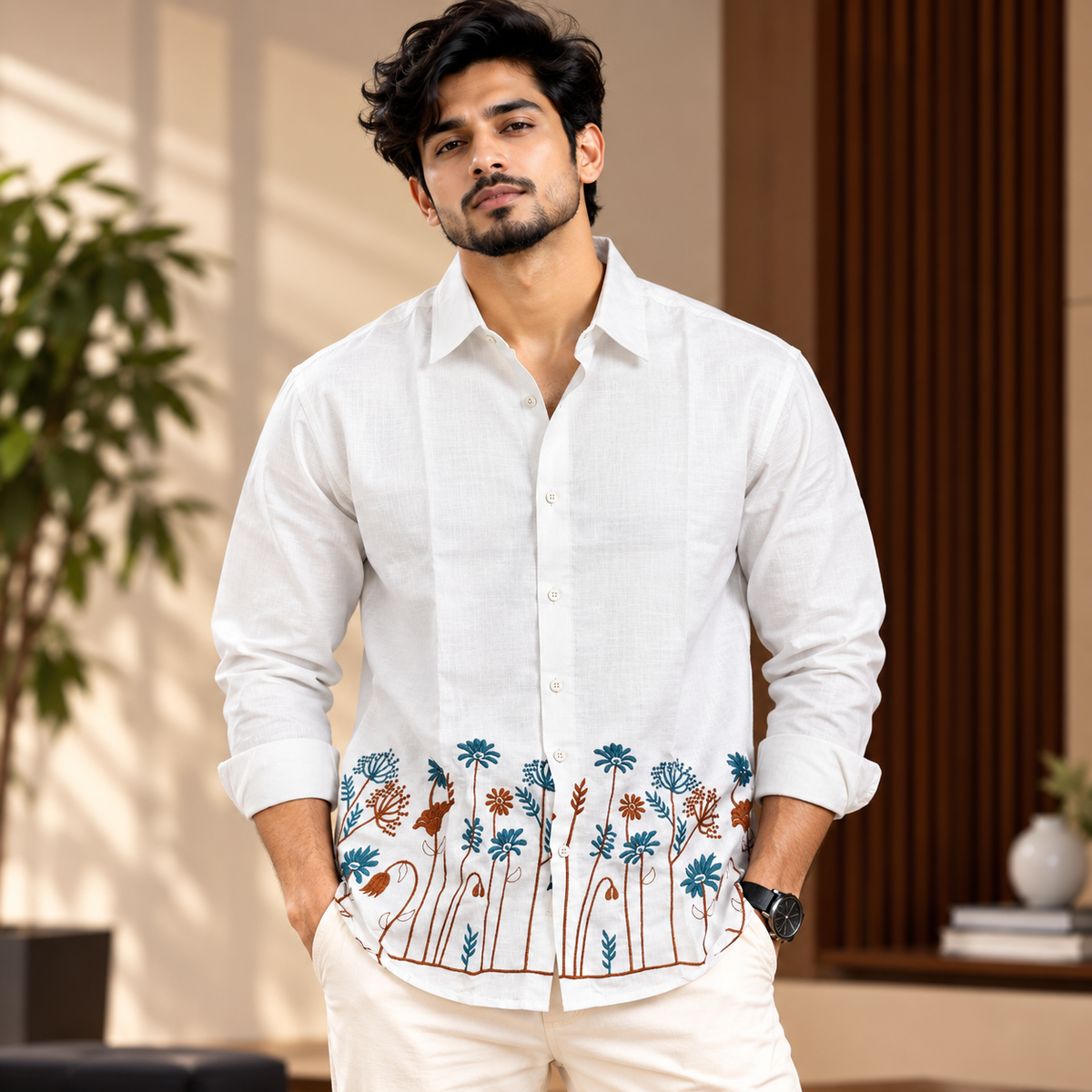 Men's Full sleeve Bottom Embroidery Shirts single pcs @350 and Buy 3 pc combo @999