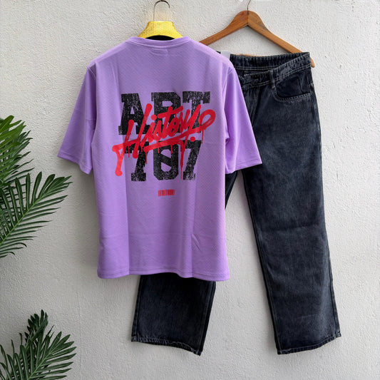 2 in 1 combo Drop shoulder tshirt + Wide leg baggy jeans pant buy @499 only