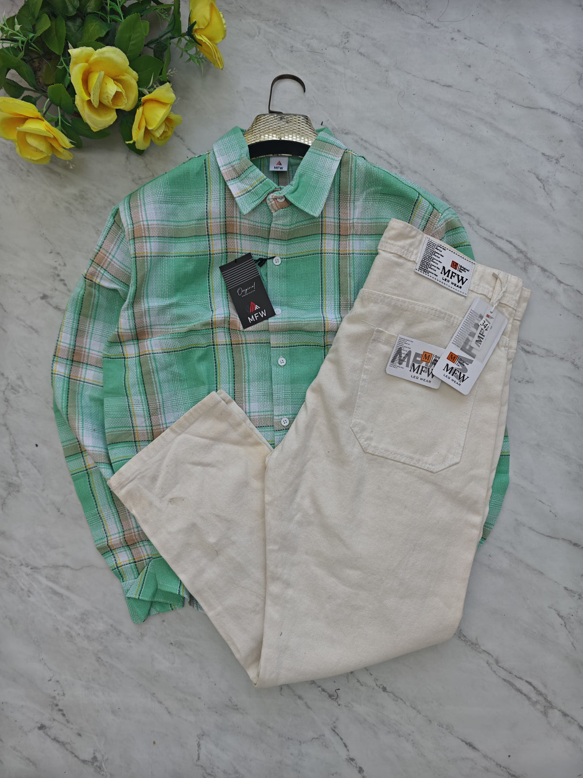 2 in 1 combo MFW checked shirts + mom fit pants buy @600 rs only