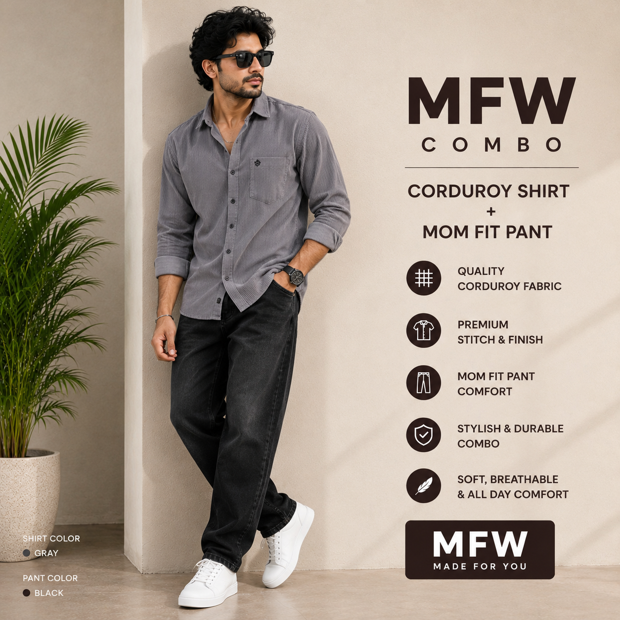 2 in 1 combo codroudy shirts + mom for pant buy @600 rs only[Black shade pant color ]