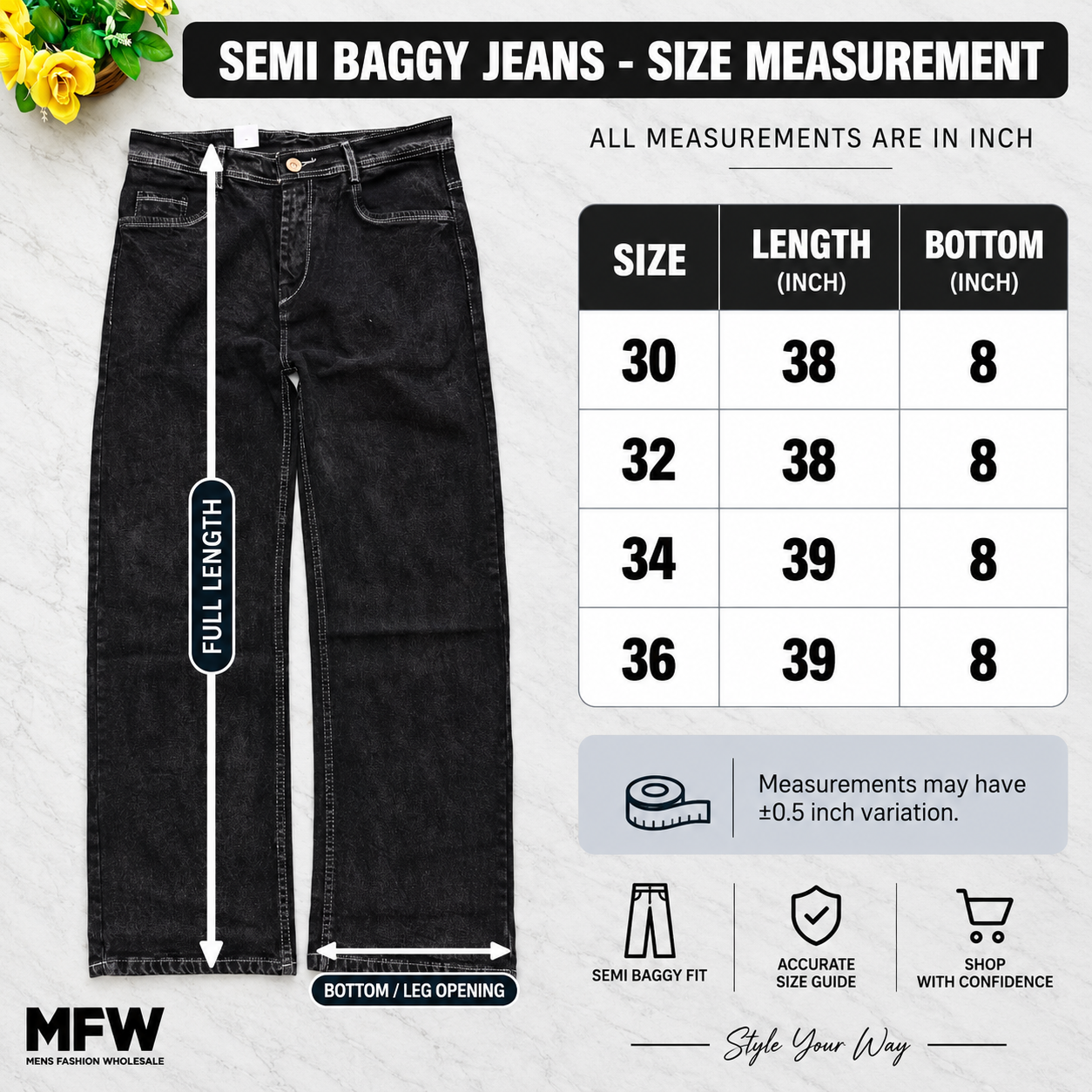 MFW Semi Baggy jeans pants buy@350 rs only