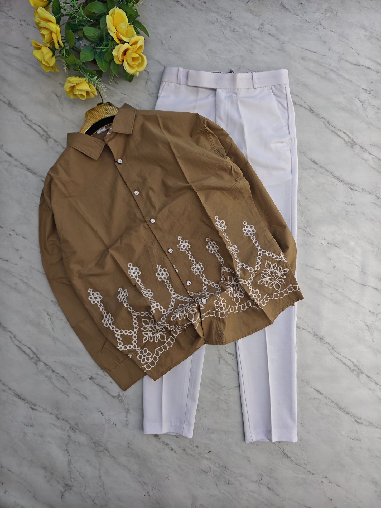 2 in 1 combo Cotton embroidery shirts + twill fabric polo fit pants combo buy @600 rs only