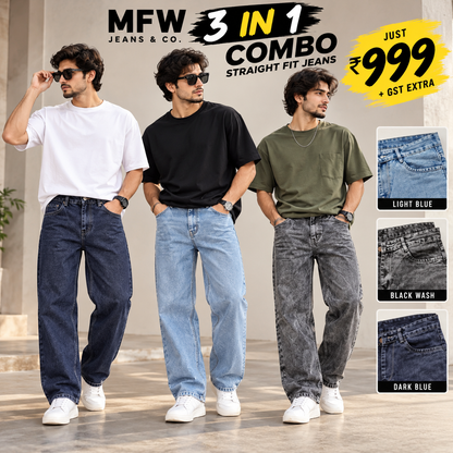 3 in 1 Combo men's Straight fit jeans jeans pants buy @999 only [Grey shade,Dark blue ,ice blue ]