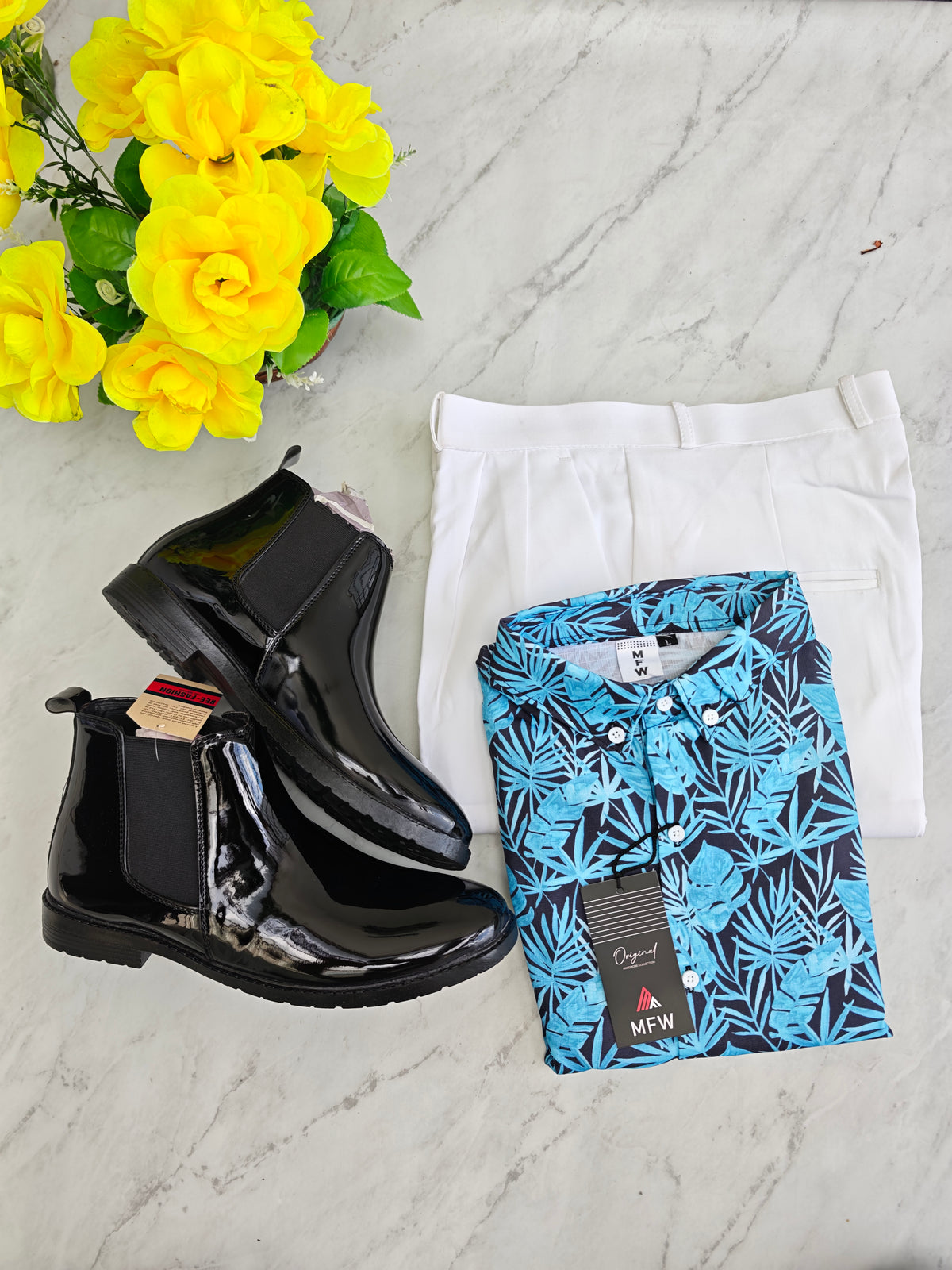 3 in 1 combo MFW Lenin printed shirts + korean baggy pants + boots buy @999 only