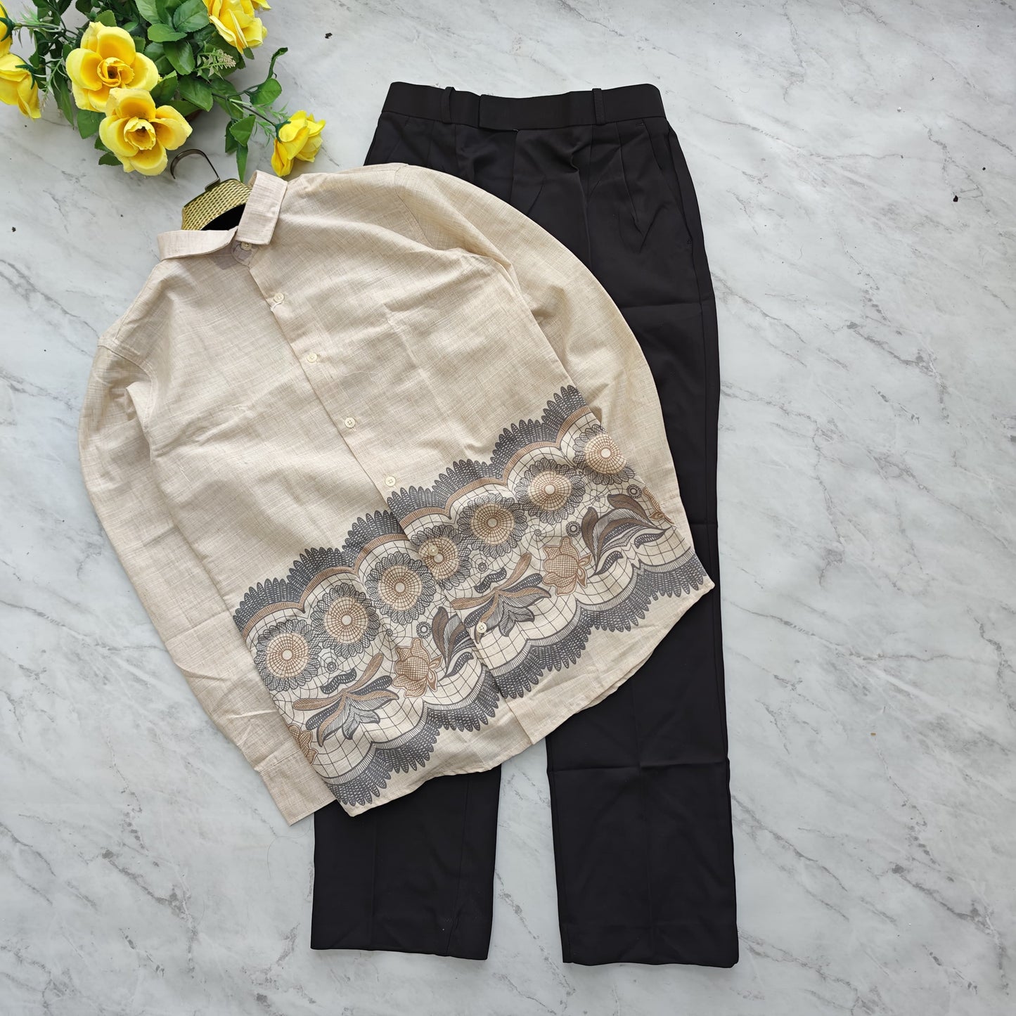 2 in 1 combo bottom printed shirts+korean pant combo buy @600 rs only