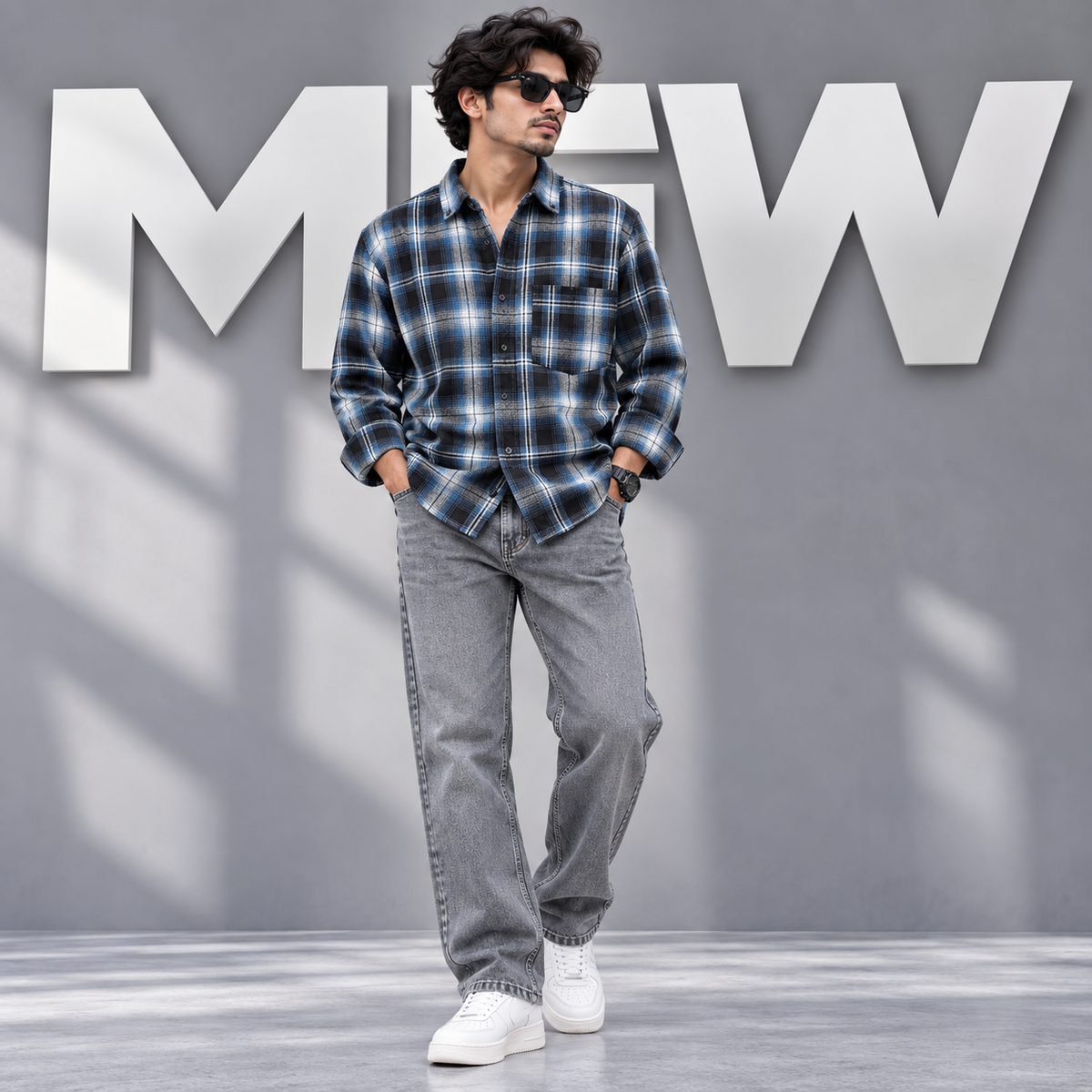 2 in 1 combo Flannel checked shirts+ semi baggy jeans pants buy @600 rs only
