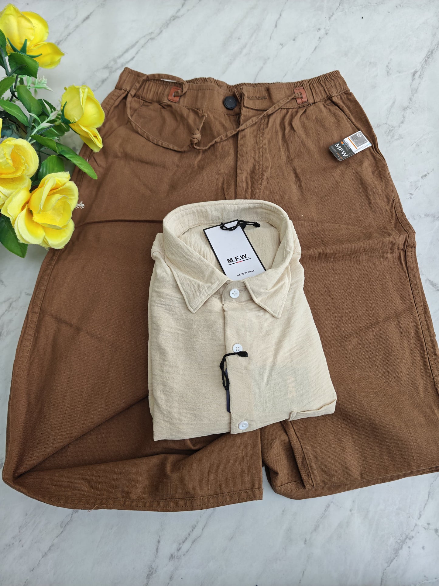 MFW Crush Linen Shirt + Relax Fit Linen Pant Combo @ ₹600 | Men's 2-in-1 Combo Online