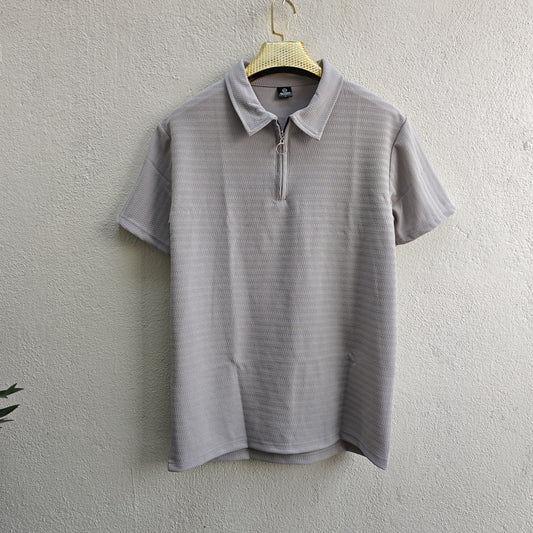 Men's korean Collar  old money Zipper Half sleeve Tshirt 1 pc @199 and 3 pcs @ 499( AI Model Wearing Pose Only – Check Description for other details)