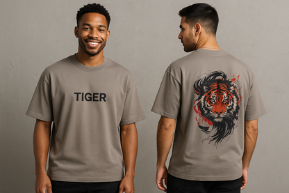 Tiger design Round neck Front and back Printed droup shoulder Tshirt 1 pc @199 and 3 pcs @ 499