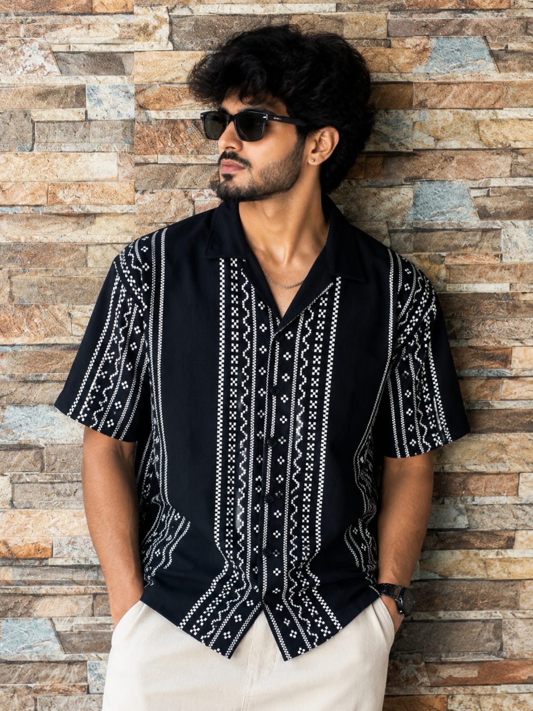 Cuban Collar Oversize Drop Shoulder Polo Designer printed Shirts buy @249