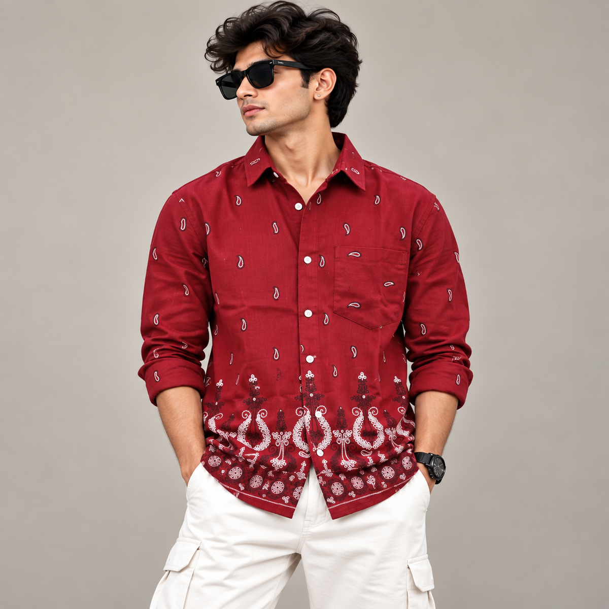 Men's Full sleeve Bottom Embroidery Shirts single pcs @350 and Buy 3 pc combo @999