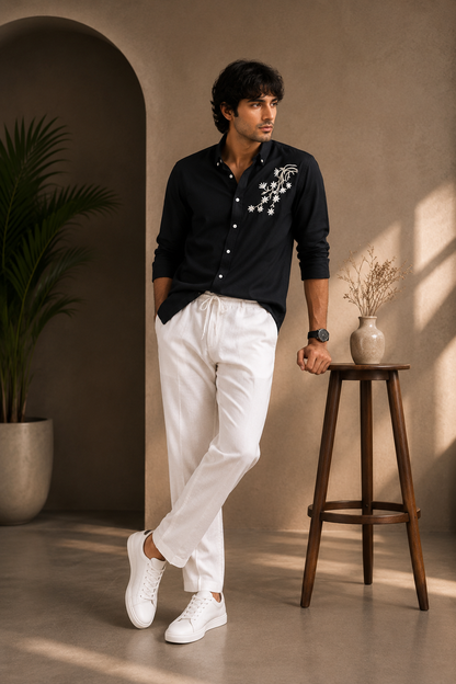 2 in 1 combo MFW embroidery party wear shirts + lenin relax fit pant combo buy @600 rs only