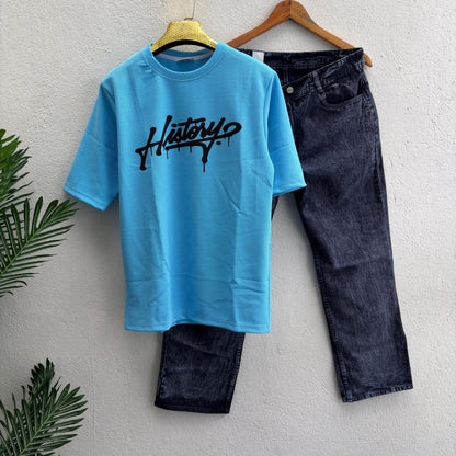 2 in 1 combo Drop shoulder tshirt + Wide leg baggy jeans pant buy @499 only