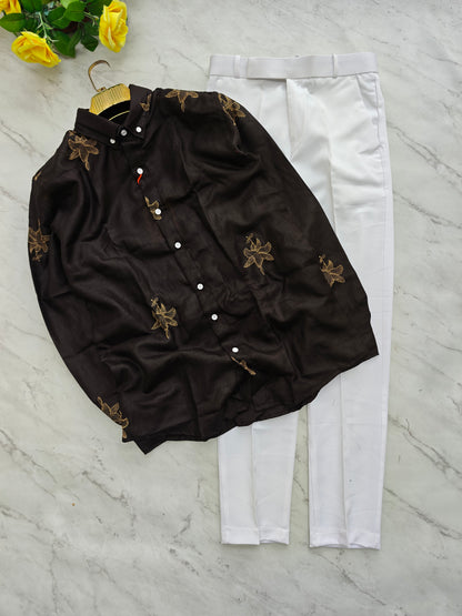 2 in 1 combo lenin bottom embroidery shirts + Twill fabric polo fit pants combo buy @600 rs only