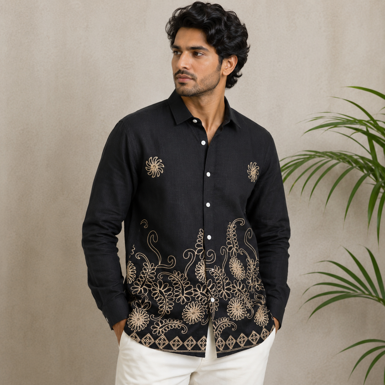 Men's full sleeve Lenin bottom embroidery shirt single pcs @350 and Buy 3 pc combo @999