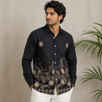 Men's full sleeve Lenin bottom embroidery shirt single pcs @350 and Buy 3 pc combo @999