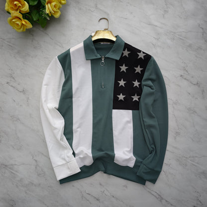 Men's korean Collar printed premium old money Zipper Full sleeve tshirts@249 (Fabric Reference – Please Read Description)