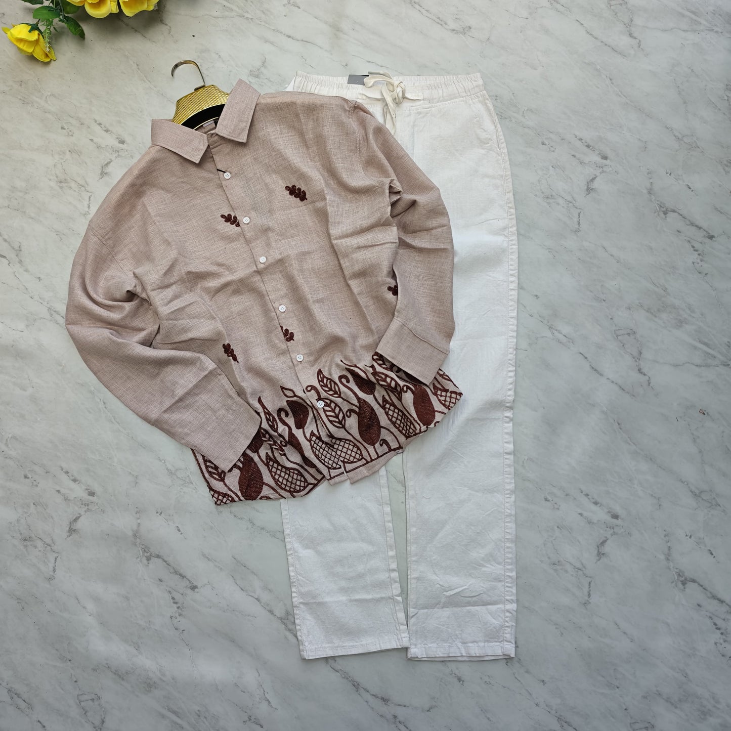 2 in 1 combo lenin bottom embroidery shirts+ lenin relax fit pant combo buy @600 rs