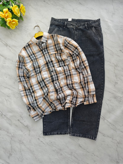 2 in 1 combo Flannel checked shirts+ semi baggy jeans pants buy @600 rs only