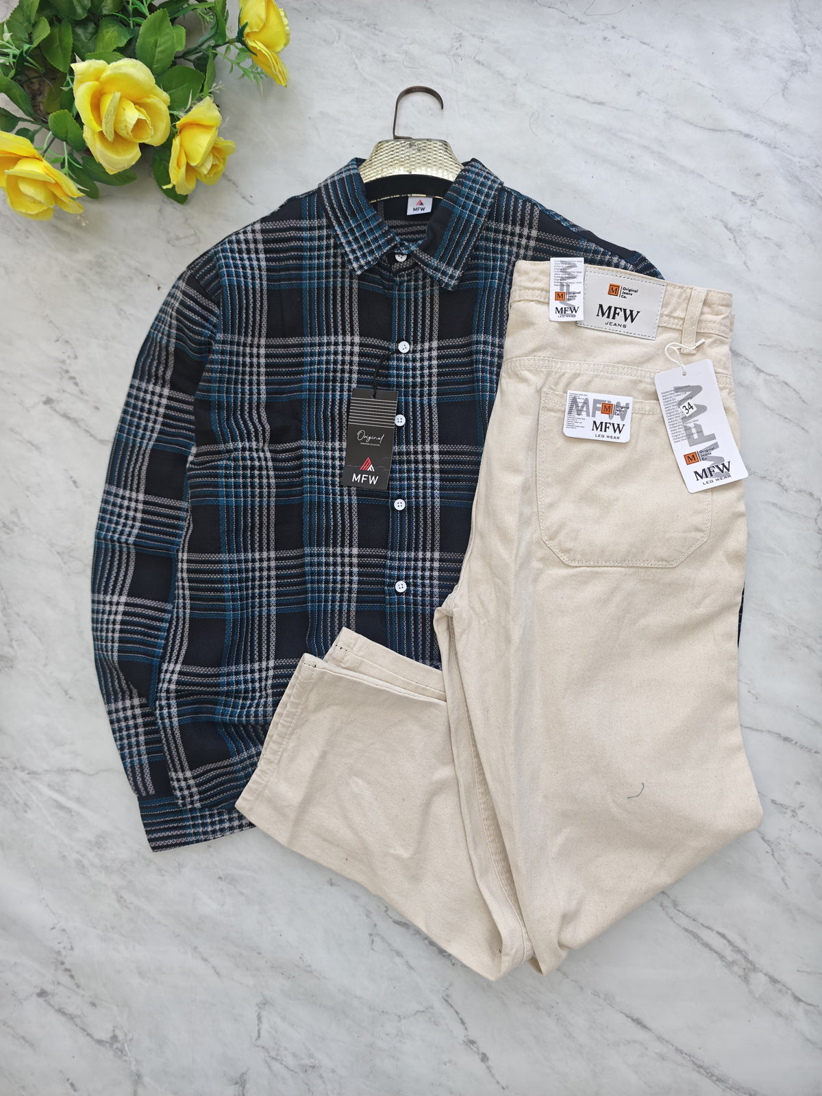 2 in 1 combo MFW checked shirts + mom fit pants buy @600 rs only