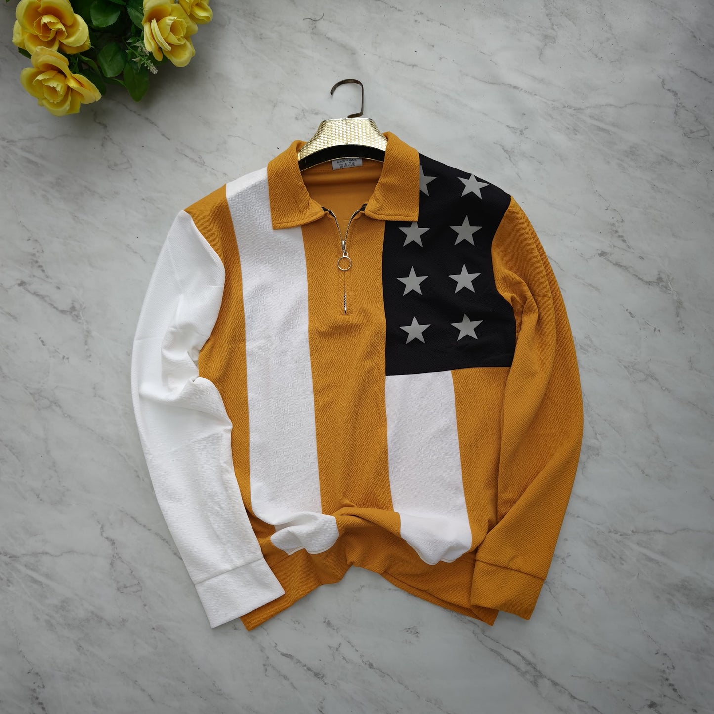 Men's korean Collar printed premium old money Zipper Full sleeve tshirts@249 (Fabric Reference – Please Read Description)