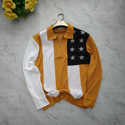 Men's korean Collar printed premium old money Zipper Full sleeve tshirts@249 (Fabric Reference – Please Read Description)