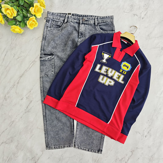 2 in 1 combo full sleeve Korean zipper tshirt + 6 pocket mom fit jeans combo buy @600 rs only