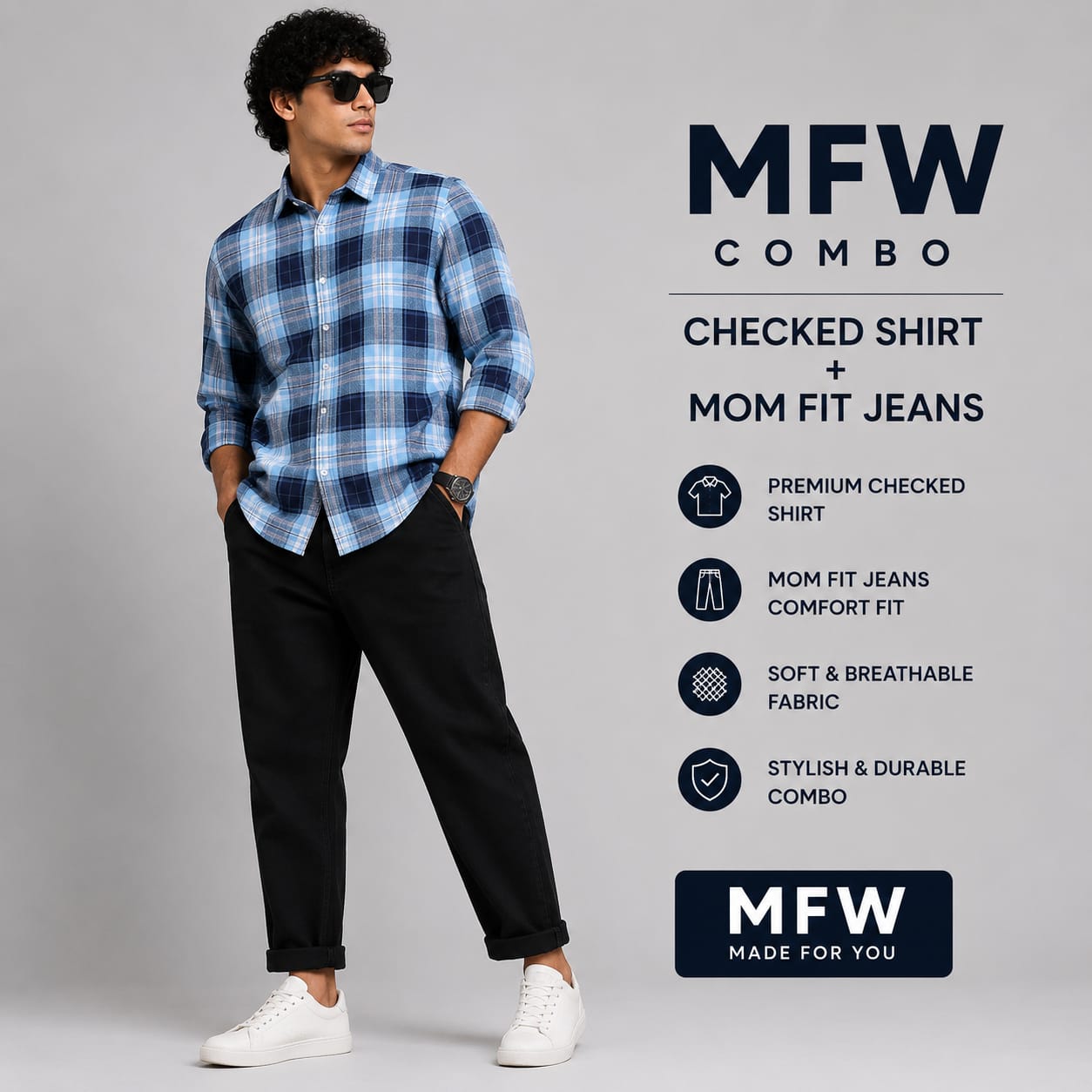 2 in 1 combo Checked shirts + mom fit jeans pant buy @600 rs only