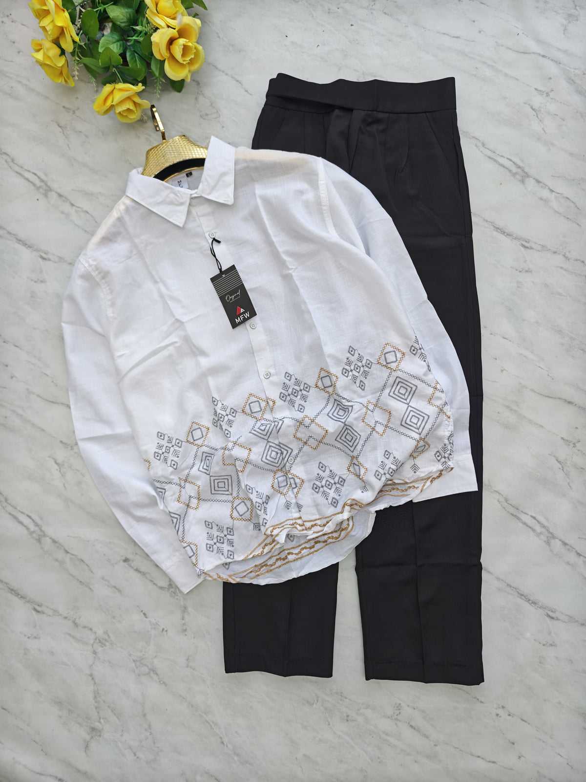 2 in 1 combo MFW Bottom Embroidery shirts + Gurkha polo fit pants buy @700 rs only