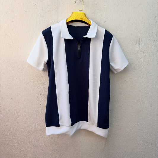 Men's korean Collar  old money Zipper Half sleeve Tshirt 1 pc @199 and 3 pcs @ 499(Navy)