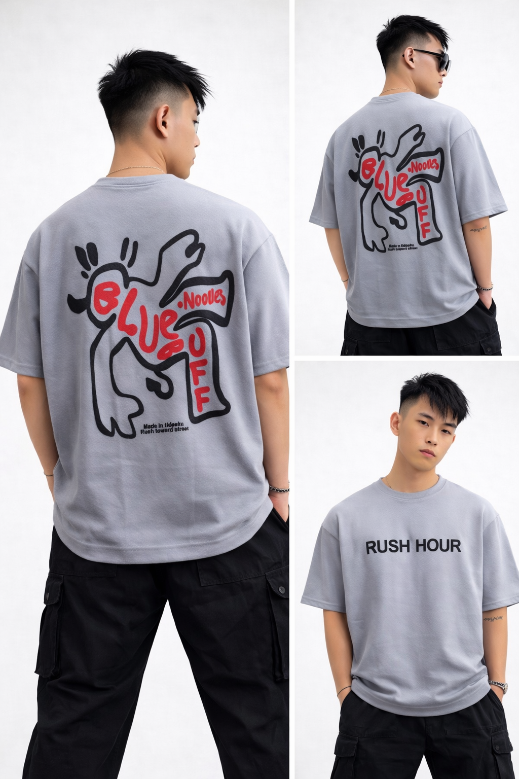 Round neck Front and back print droup shoulder Tshirt 1 pc @199 and 3 pcs @ 499