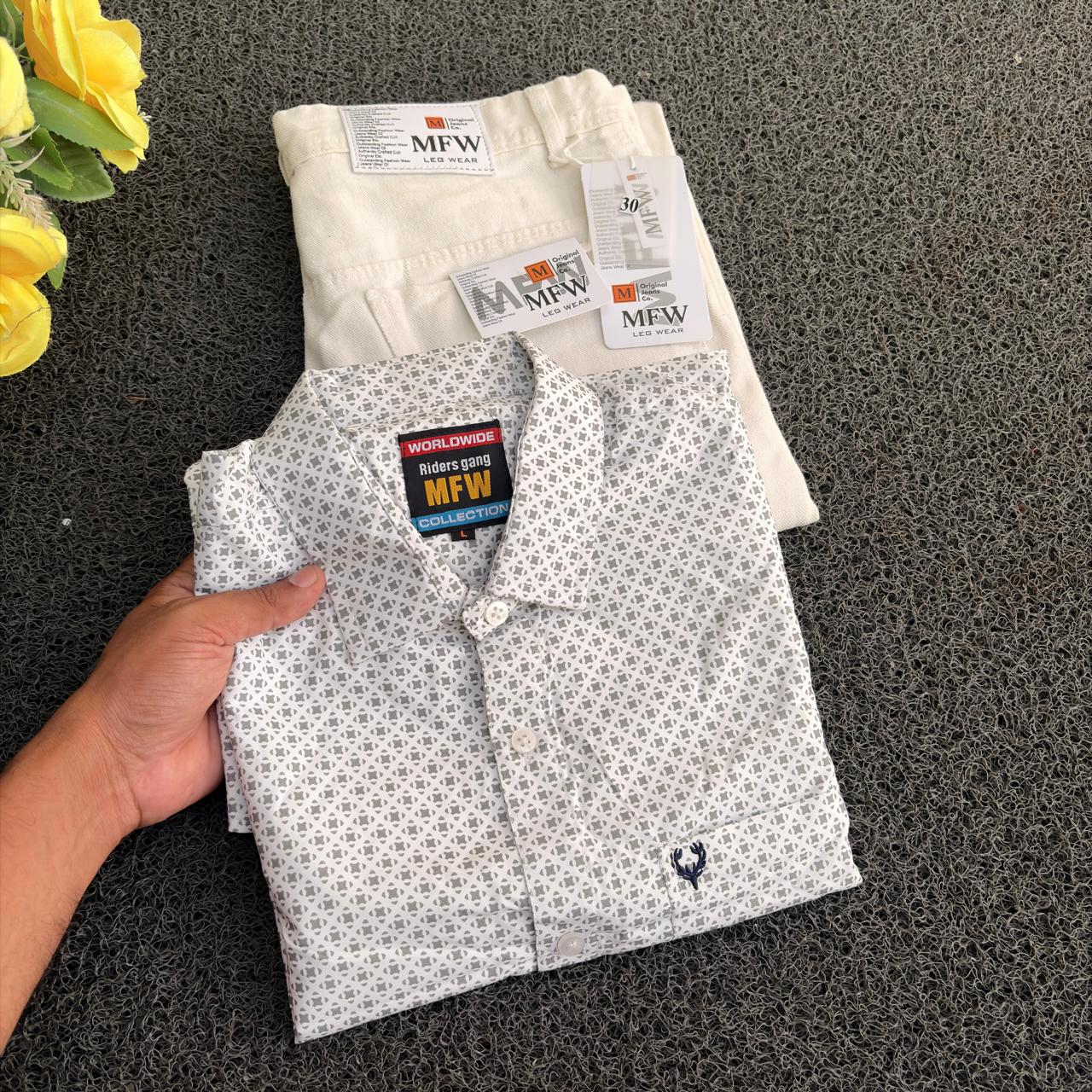 2 in 1 combo MFW printed Shirts + plain mom fit jeans buy @499 rs only