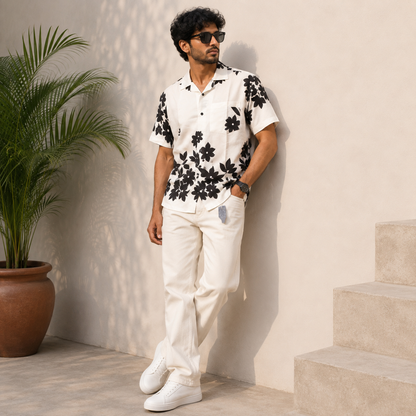 2-in-1 Combo | Cuban Collar Viscose Printed Shirt + Plain Mom Fit Jeans | ₹550 Online