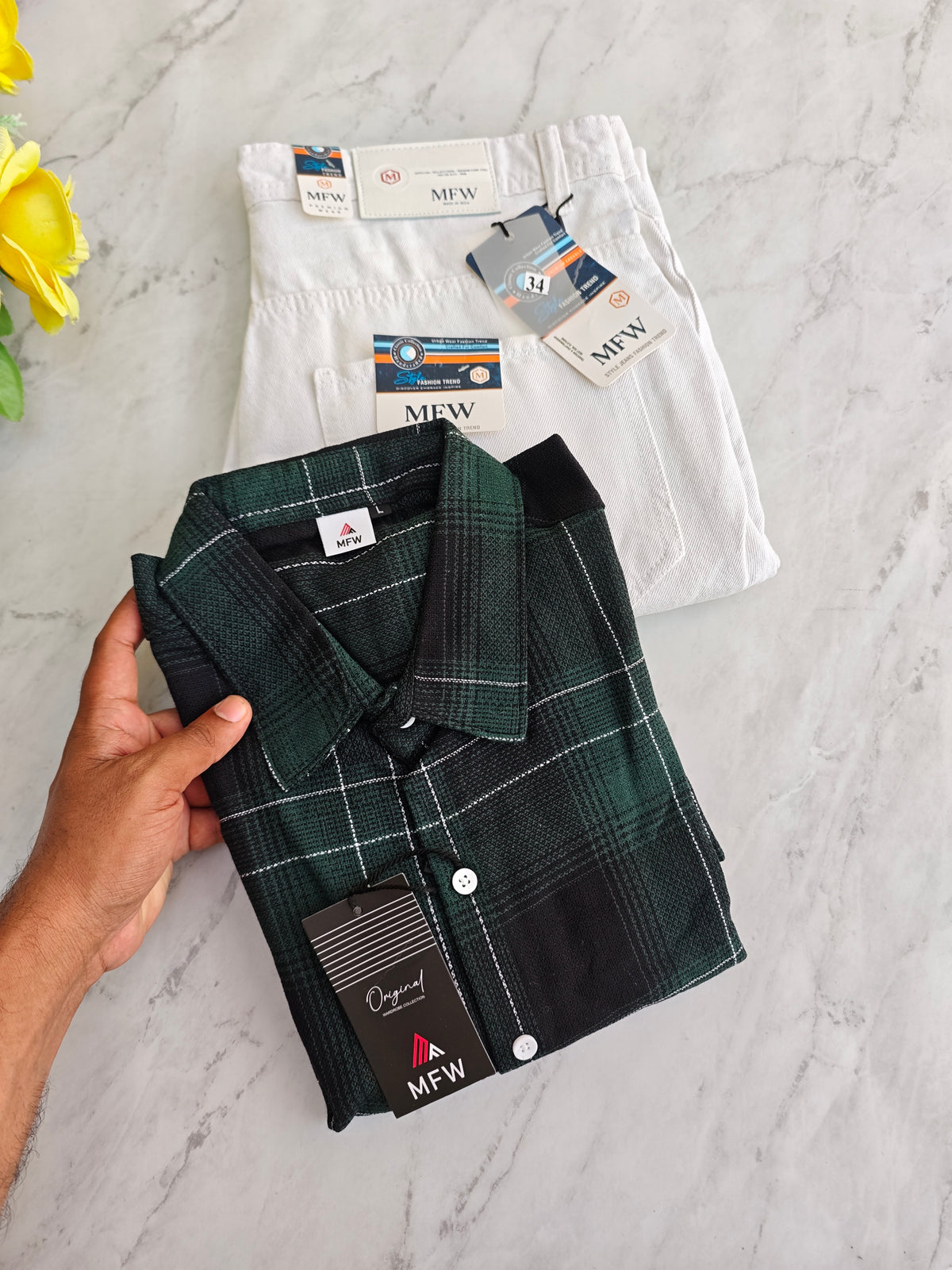 2 in 1 combo MFW checked shirts + mom fit jeans pant buy @600 rs only