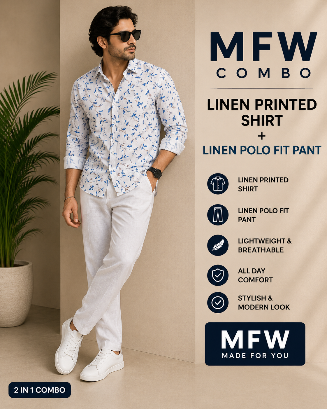 2 in 1 combo MFW Lenin printed shirts + lenin polo fit pant buy @600 rs only