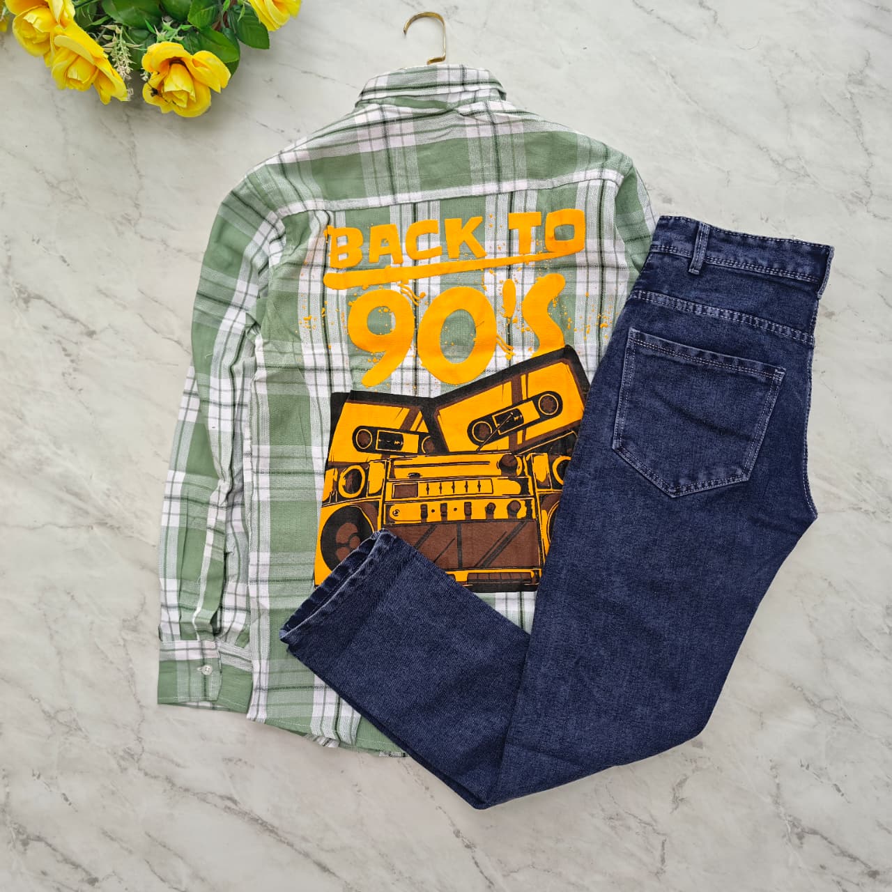 2 in 1 combo MFW back printed shirts + plain mom fit jeans combo buy @550 rs only
