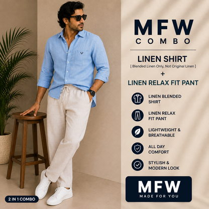 2 in 1 combo Korean lenin shirts + Lenin relax fit pant buy @600 rs only