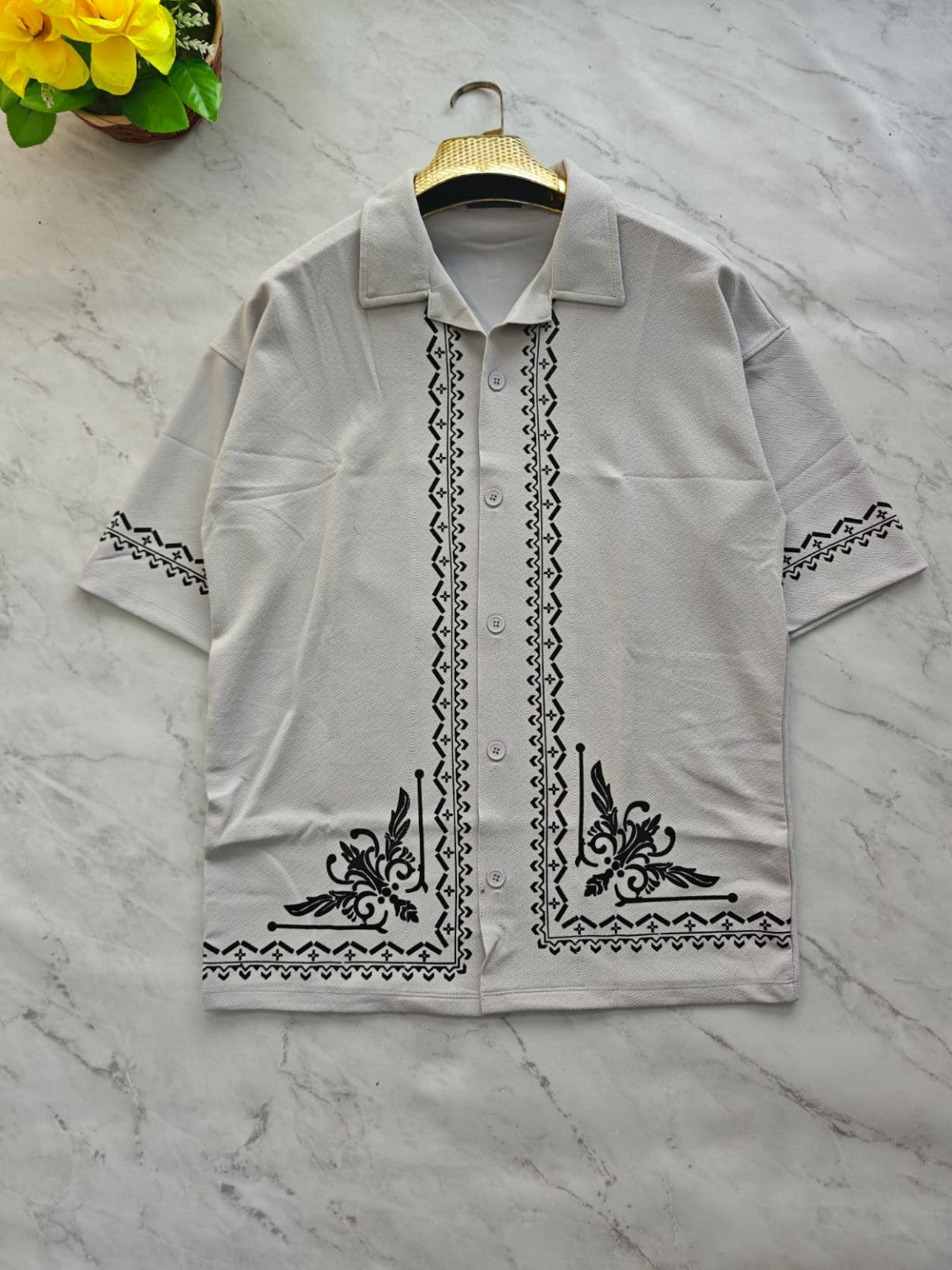 Cuban Collar Oversize Drop Shoulder Polo Designer printed Shirts buy @249[Ash]