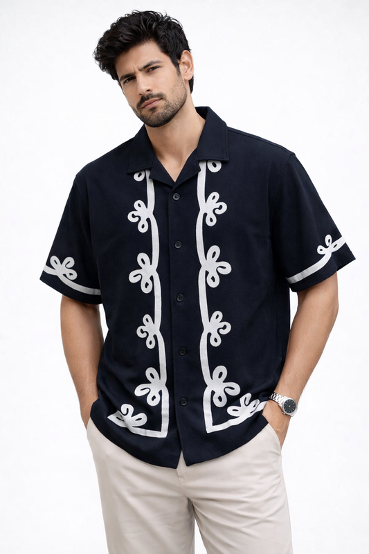 Cuban Collar Oversize Drop Shoulder Polo Designer Shirts buy @249(Black)
