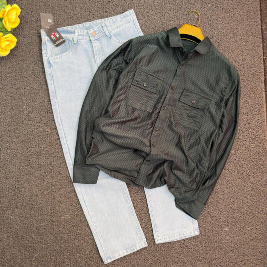 2 in 1 combo Double pocket shirts + mom fit jeans buy @600