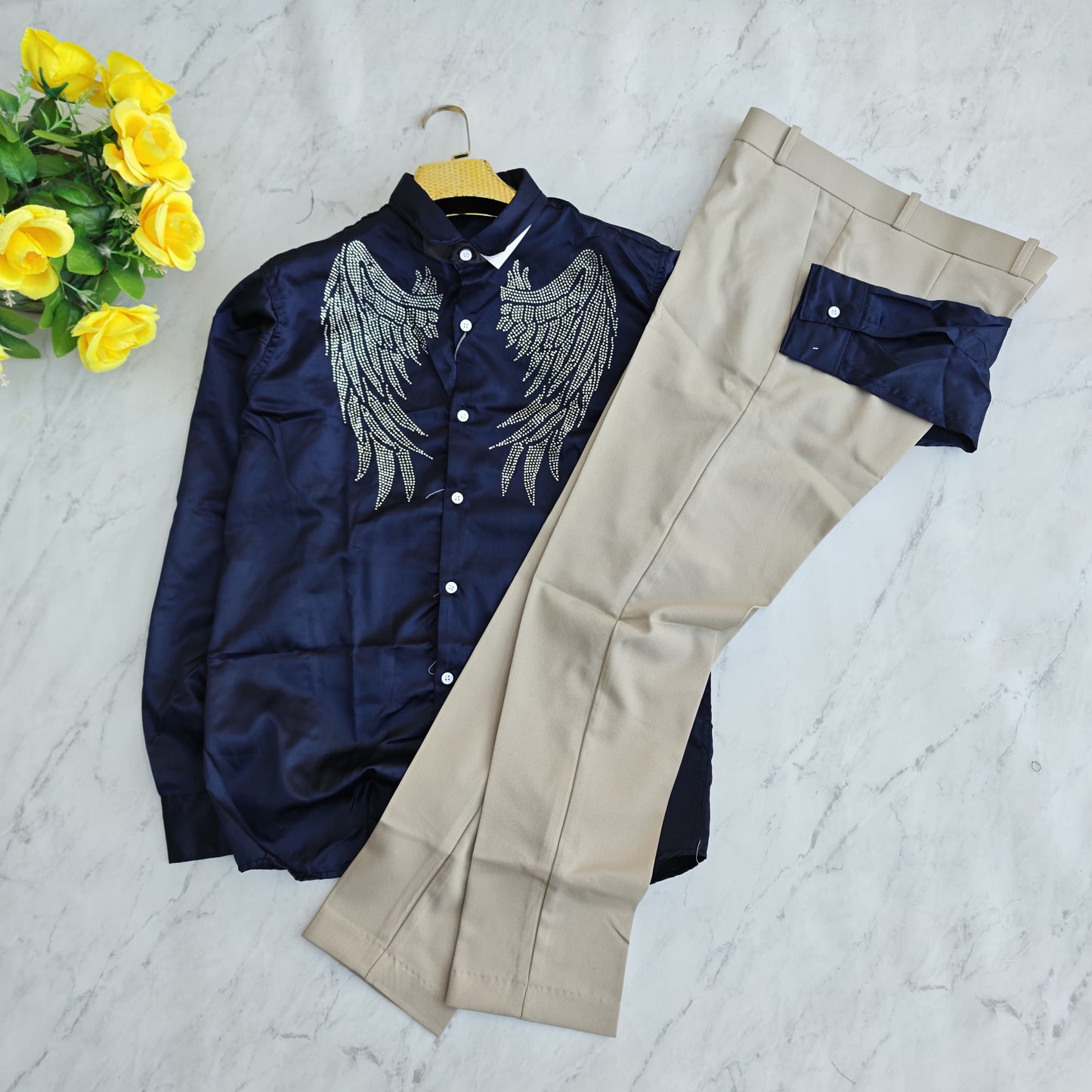 2 in 1 combo party wear stone work shirts + polo fit pants combo buy @600 rs only