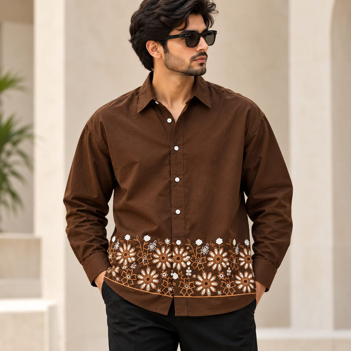 Men's Full sleeve Viscose Bottom Embroidery Shirts single pcs @350 and Buy 3 pc combo @999
