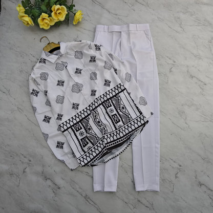 2 in 1 combo viscose bottom printed shirts + shining poli fit pant combo buy @600 rs only