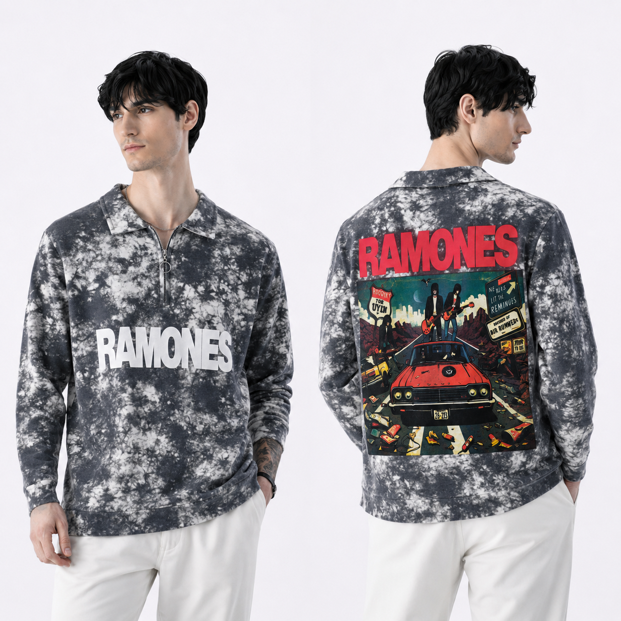 Men's korean Collar tie and die printed premium old money Zipper Full sleeve tshirts@249 (Fabric Reference – Please Read Description)